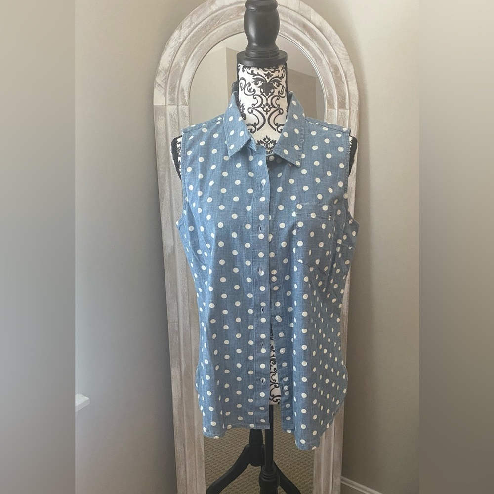 Tommy Hilfiger Blue Polka Dot Sleeveless Top size Medium
